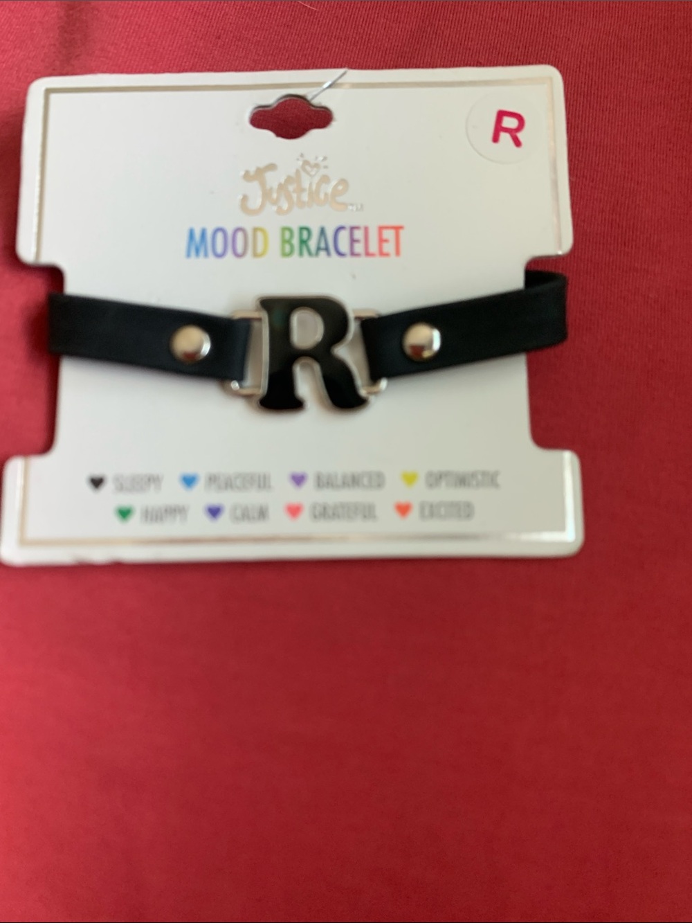 Justice Black Faux Leather Bracelet with Silver 'R' Charm